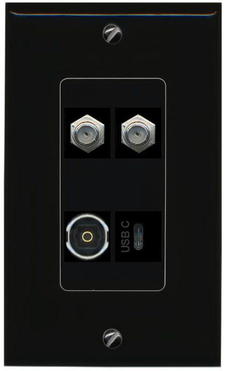 RiteAV 2 COAX TOSLINK USBC Wall Plate Decorative [Black]