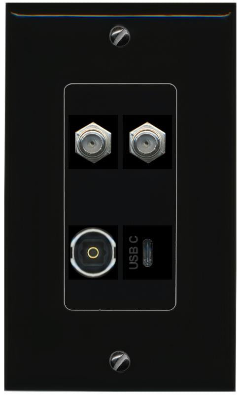 RiteAV 2 COAX TOSLINK USBC Wall Plate Decorative [Black]
