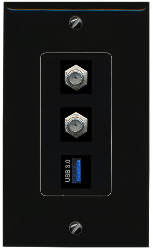 2 COAX USB-3 Wall Plate [Black]