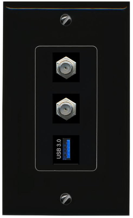2 COAX USB-3 Wall Plate [Black]