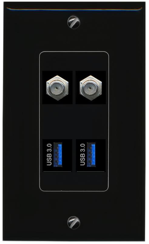 RiteAV 2 COAX 2 USB-3 Wall Plate Decorative [Black]