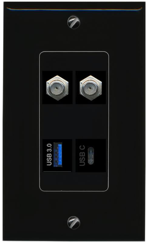 RiteAV 2 COAX USB-3 USBC Wall Plate Decorative [Black]