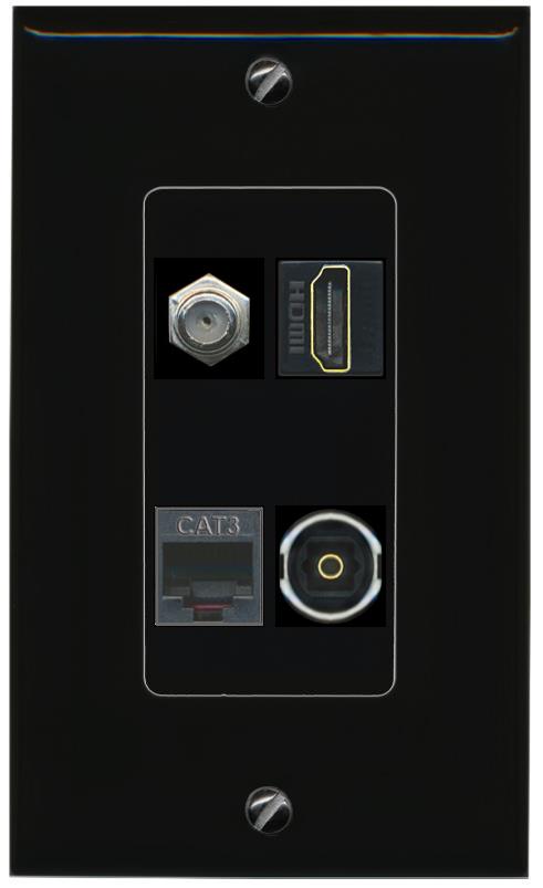 RiteAV COAX HDMI PHONE TOSLINK Wall Plate Decorative [Black]