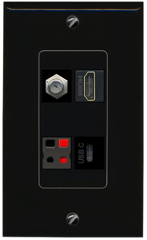 RiteAV COAX HDMI SPEAKER USBC Wall Plate Decorative [Black]