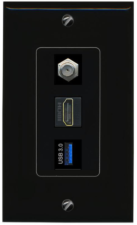 COAX HDMI USB-3 Wall Plate [Black]