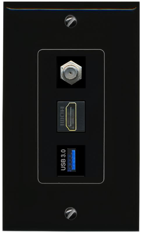 COAX HDMI USB-3 Wall Plate [Black]