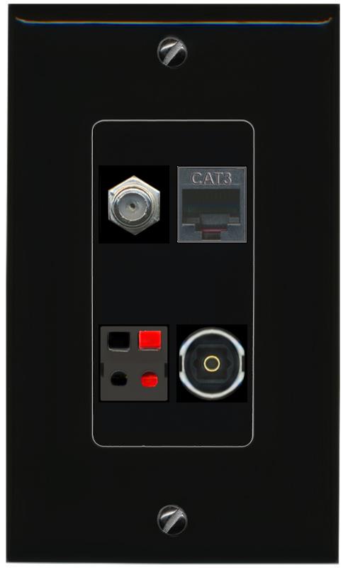 RiteAV COAX PHONE SPEAKER TOSLINK Wall Plate Decorative [Black]