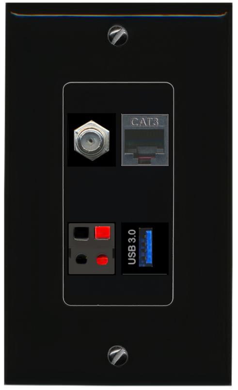 RiteAV COAX PHONE SPEAKER USB-3 Wall Plate Decorative [Black]