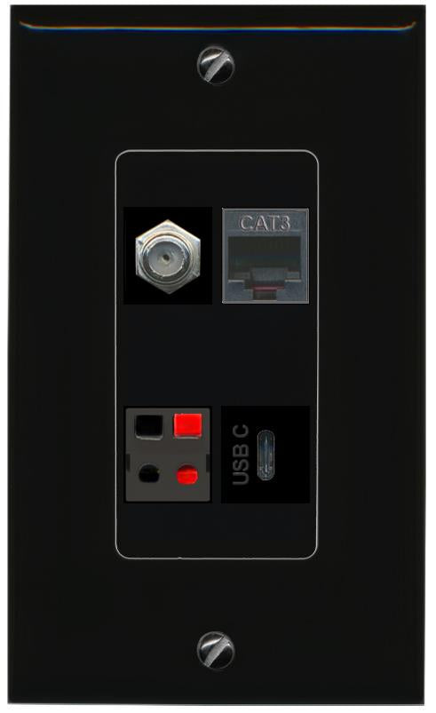 RiteAV COAX PHONE SPEAKER USBC Wall Plate Decorative [Black]