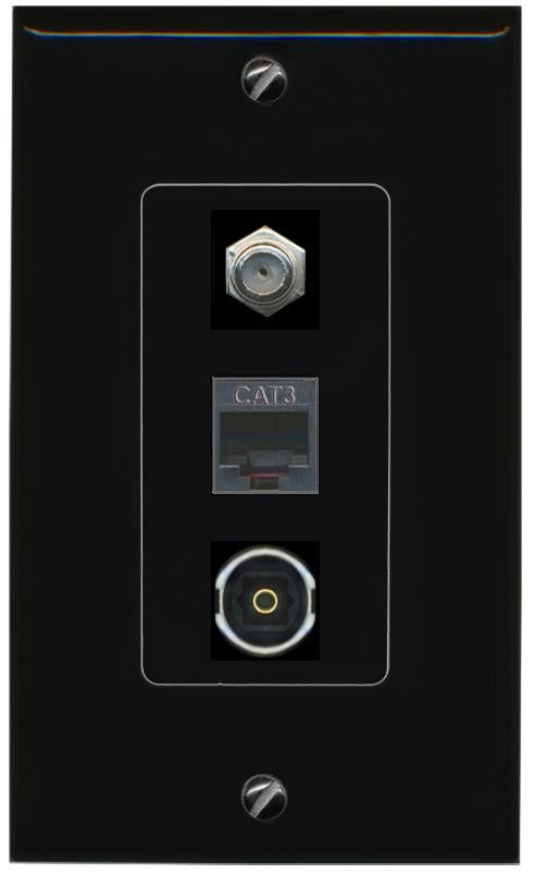 COAX PHONE TOSLINK Wall Plate [Black]