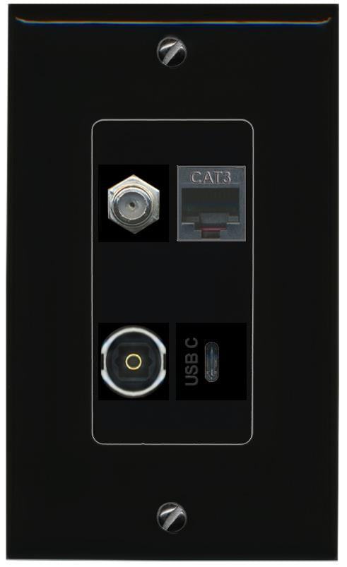RiteAV COAX PHONE TOSLINK USBC Wall Plate Decorative [Black]