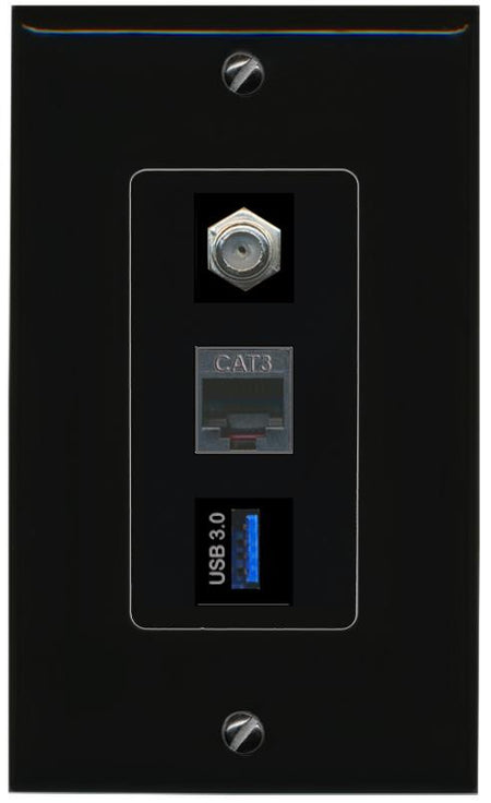 COAX PHONE USB-3 Wall Plate [Black]