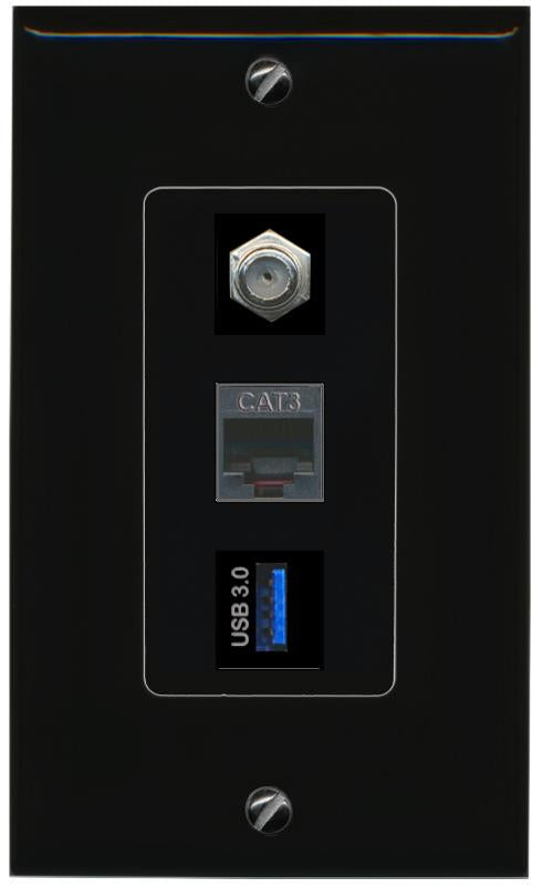 COAX PHONE USB-3 Wall Plate [Black]