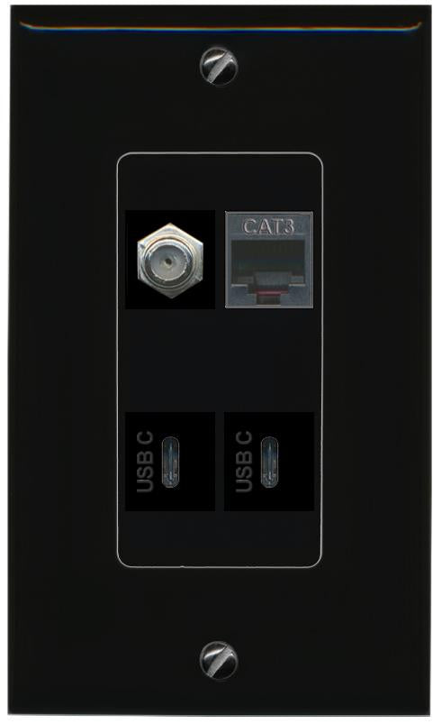 RiteAV COAX PHONE 2 USBC Wall Plate Decorative [Black]