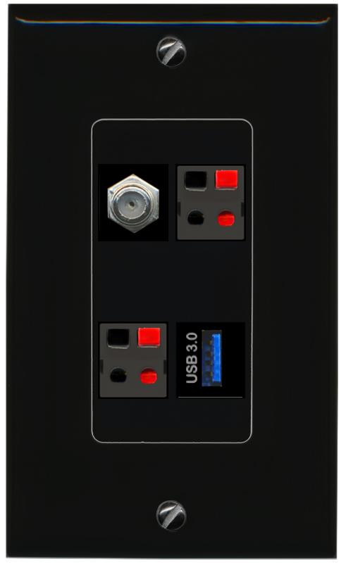 RiteAV COAX 2 SPEAKER USB-3 Wall Plate Decorative [Black]