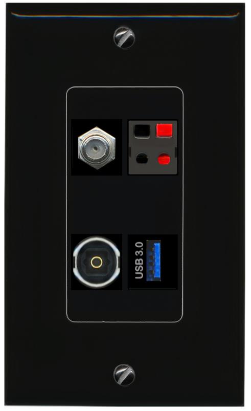 RiteAV COAX SPEAKER TOSLINK USB-3 Wall Plate Decorative [Black]