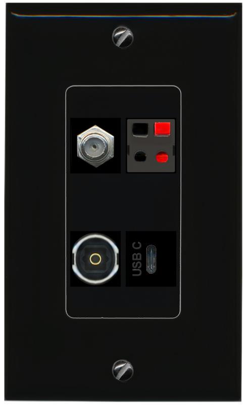 RiteAV COAX SPEAKER TOSLINK USBC Wall Plate Decorative [Black]
