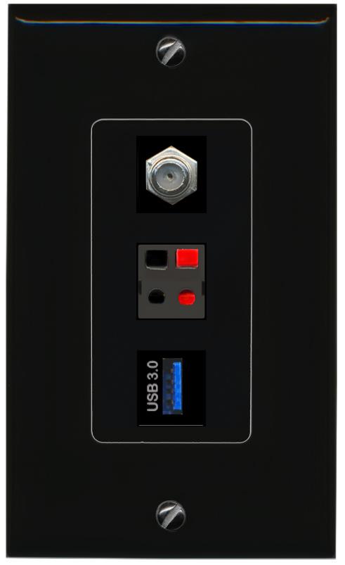 COAX SPEAKER USB-3 Wall Plate [Black]