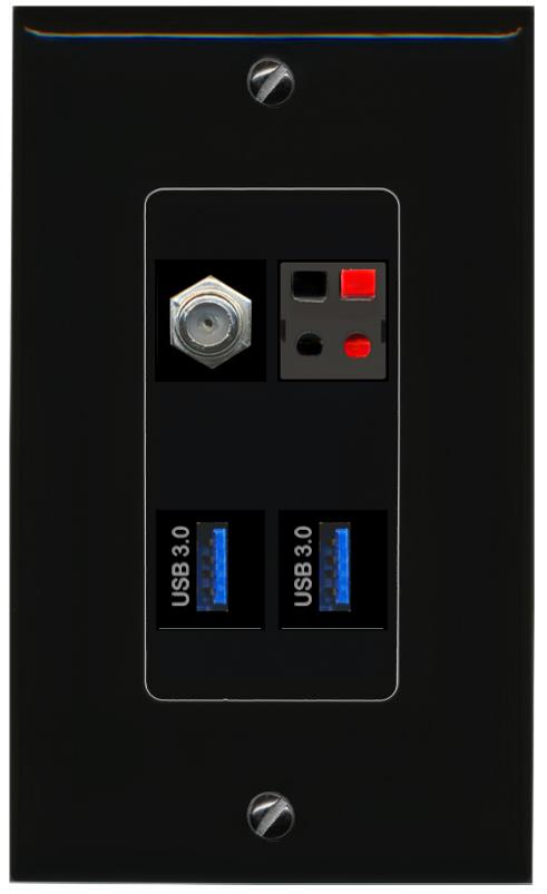 RiteAV COAX SPEAKER 2 USB-3 Wall Plate Decorative [Black]