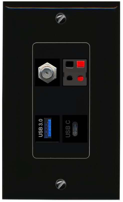 RiteAV COAX SPEAKER USB-3 USBC Wall Plate Decorative [Black]