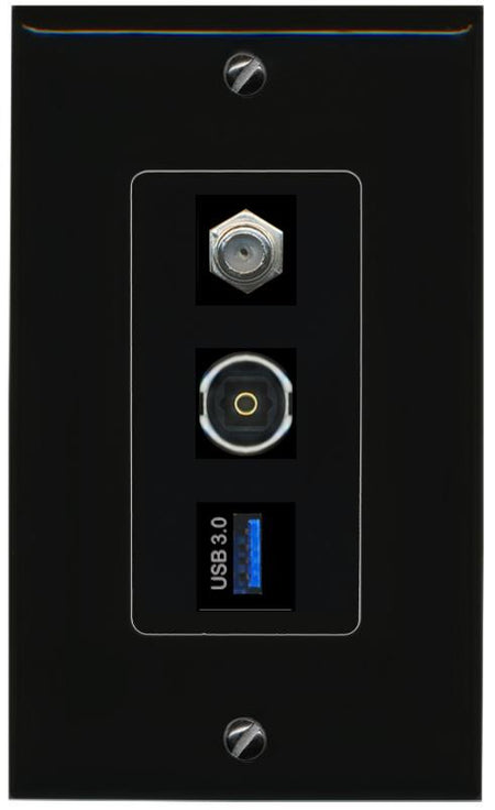 COAX TOSLINK USB-3 Wall Plate [Black]