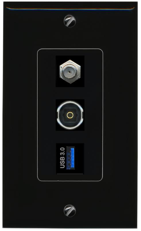 COAX TOSLINK USB-3 Wall Plate [Black]