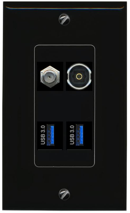 RiteAV COAX TOSLINK 2 USB-3 Wall Plate Decorative [Black]