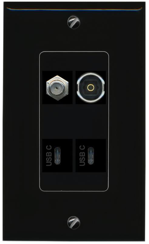 RiteAV COAX TOSLINK 2 USBC Wall Plate Decorative [Black]