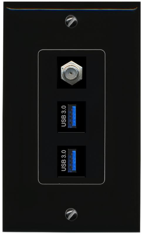 COAX 2 USB-3 Wall Plate [Black]