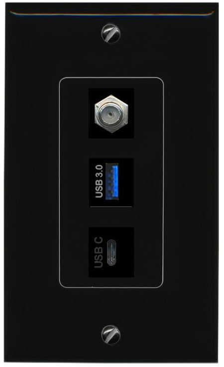 COAX USB-3 USBC Wall Plate [Black]