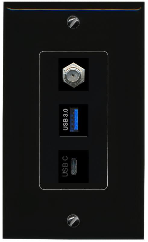 COAX USB-3 USBC Wall Plate [Black]