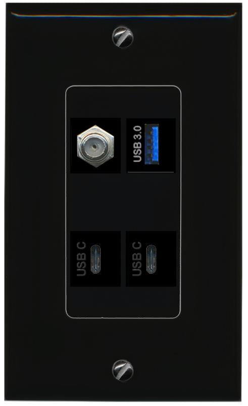 RiteAV COAX USB-3 2 USBC Wall Plate Decorative [Black]