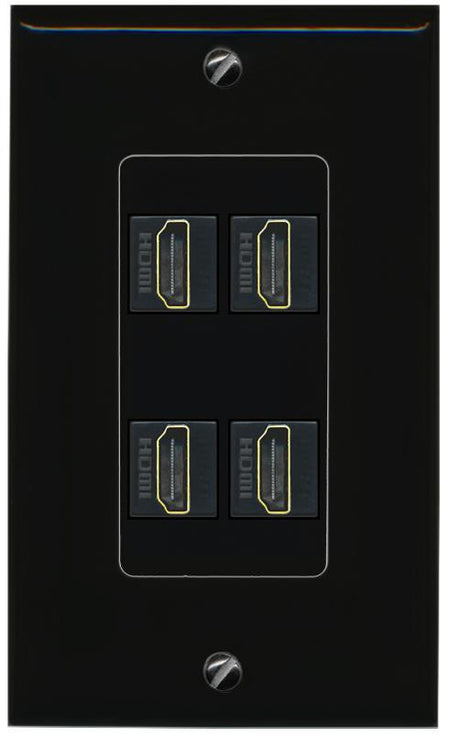 RiteAV 4 HDMI Wall Plate Decorative [Black]
