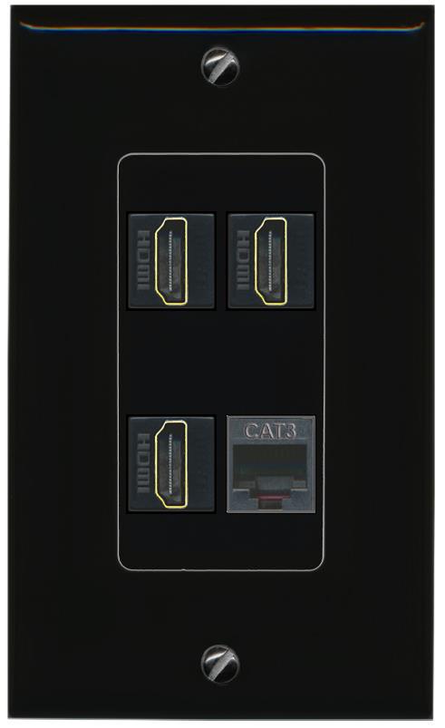 RiteAV 3 HDMI PHONE Wall Plate Decorative [Black]