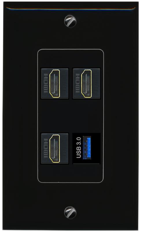 RiteAV 3 HDMI USB-3 Wall Plate Decorative [Black]