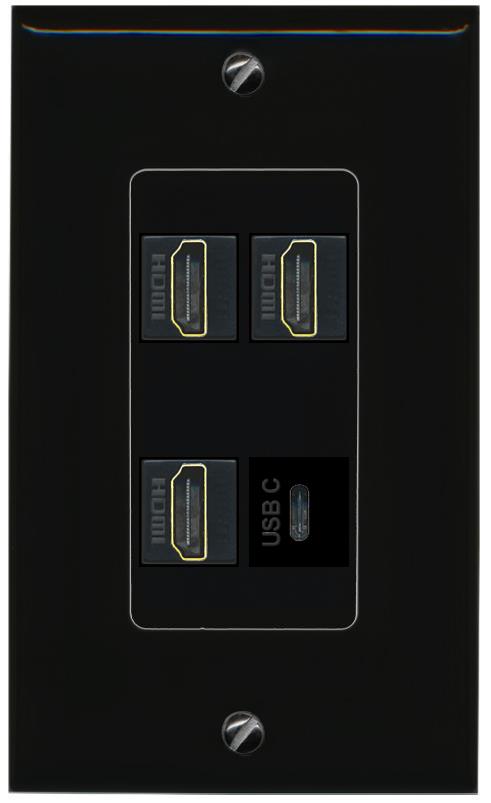 RiteAV 3 HDMI USBC Wall Plate Decorative [Black]