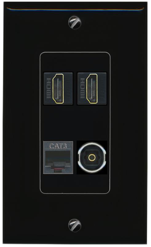 RiteAV 2 HDMI PHONE TOSLINK Wall Plate Decorative [Black]