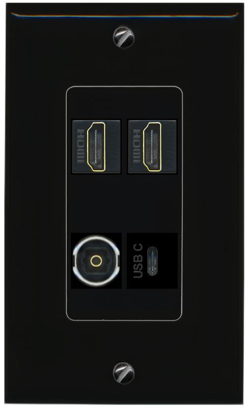 RiteAV 2 HDMI TOSLINK USBC Wall Plate Decorative [Black]