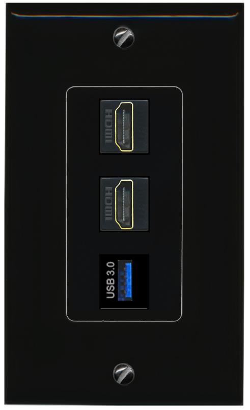 2 HDMI USB-3 Wall Plate [Black]