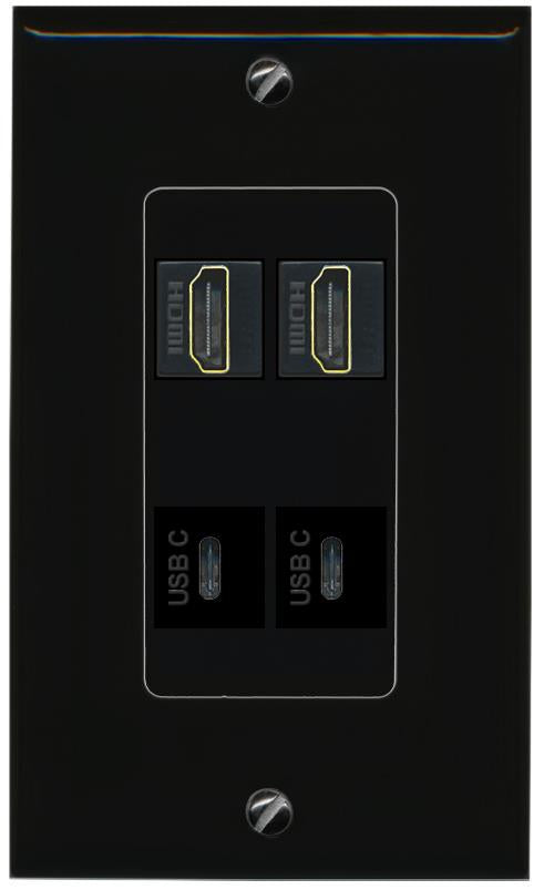 RiteAV 2 HDMI 2 USBC Wall Plate Decorative [Black]