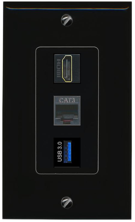 HDMI PHONE USB-3 Wall Plate [Black]