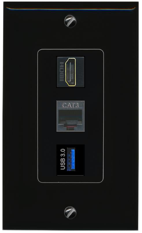 HDMI PHONE USB-3 Wall Plate [Black]