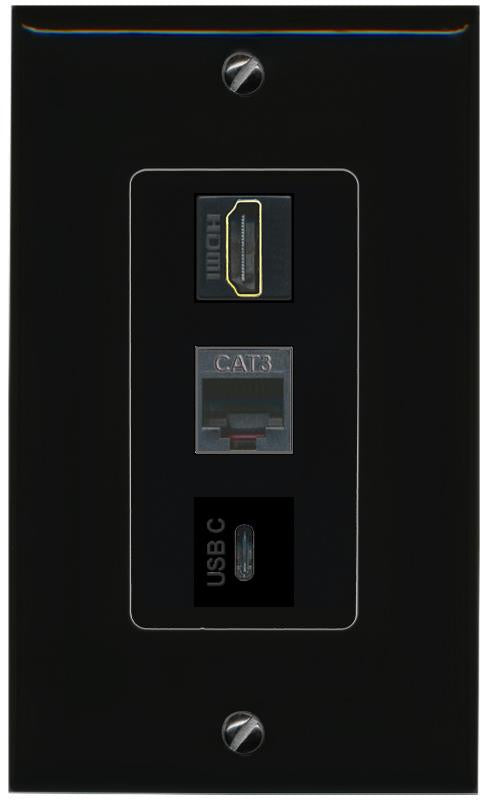 HDMI PHONE USBC Wall Plate [Black]