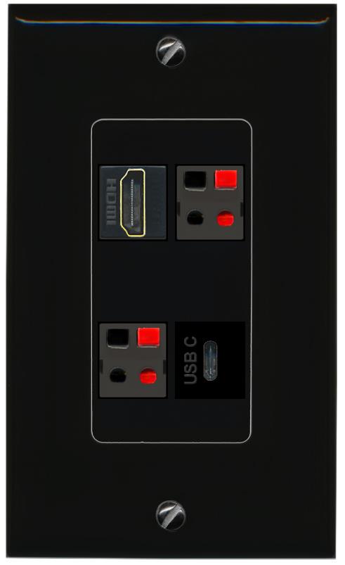 RiteAV HDMI 2 SPEAKER USBC Wall Plate Decorative [Black]