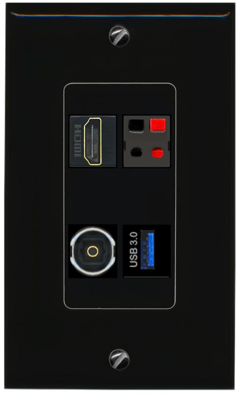 RiteAV HDMI SPEAKER TOSLINK USB-3 Wall Plate Decorative [Black]