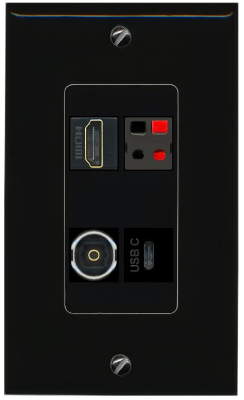 RiteAV HDMI SPEAKER TOSLINK USBC Wall Plate Decorative [Black]