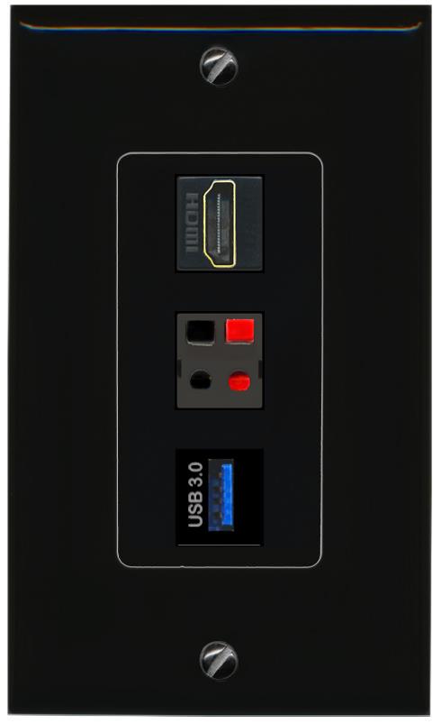 HDMI SPEAKER USB-3 Wall Plate [Black]