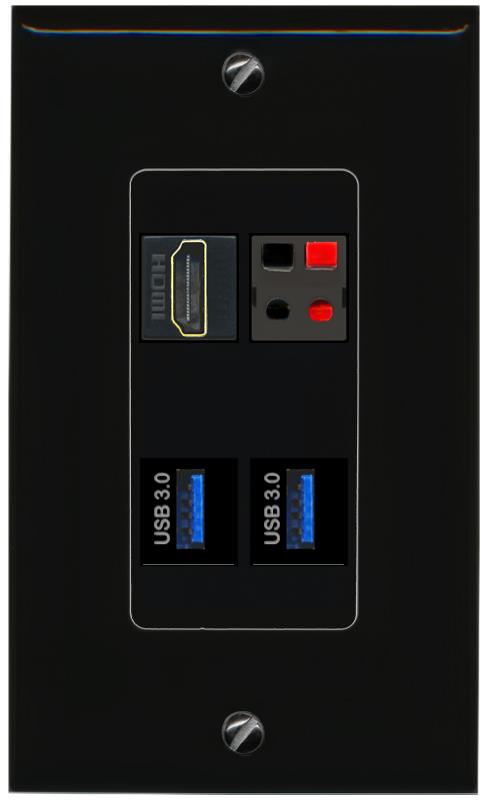 RiteAV HDMI SPEAKER 2 USB-3 Wall Plate Decorative [Black]