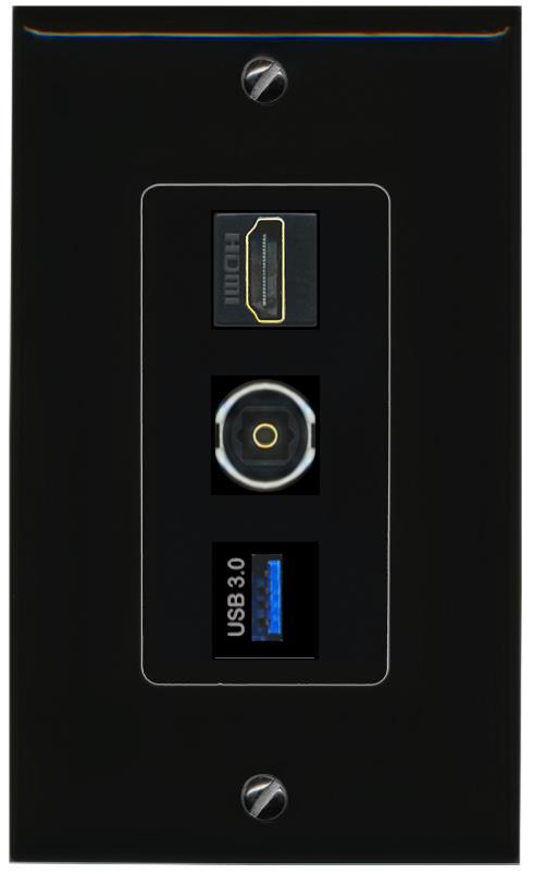 HDMI TOSLINK USB-3 Wall Plate [Black]