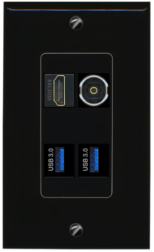 RiteAV HDMI TOSLINK 2 USB-3 Wall Plate Decorative [Black]